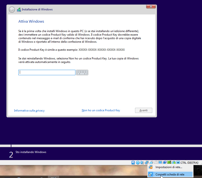 installazione di Windows 10