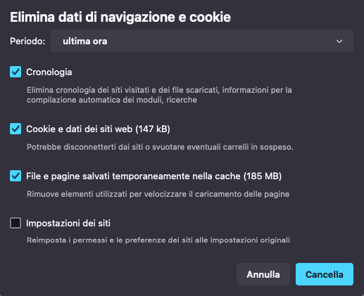 Cancellare cronologia siti visitati