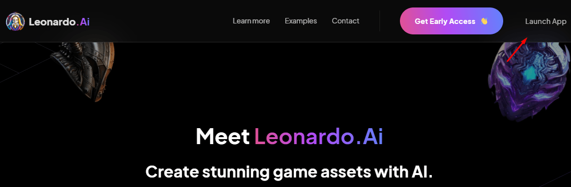 Applicazione Leonardo.AI Funzioni Creatività pagina iniziale