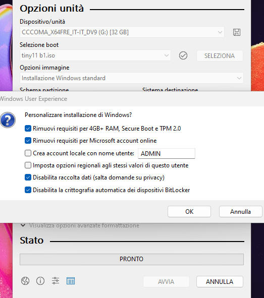 Windows 11 Tiny11 Download OPZIONI