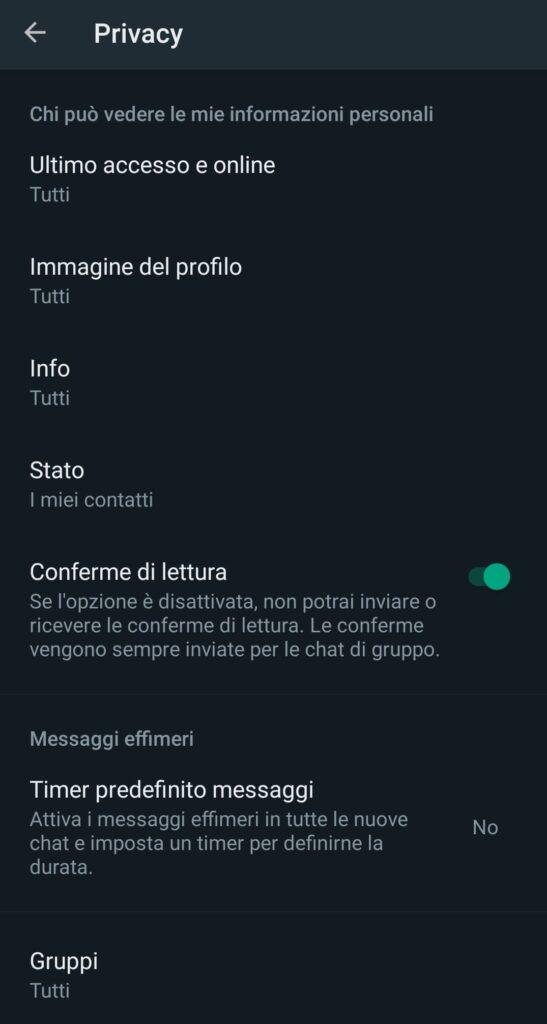 WhatsApp messaggio spunte blu privacy