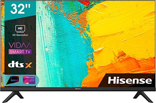 Hisense 32" LED HD Ready 32A4FG, Smart TV VIDAA 4.2, Audio 2.0 12W, Controlli vocali Alexa, Tuner DVB-T2/S2 HEVC 10, lativù, Telecomando RaiPlay, Nero