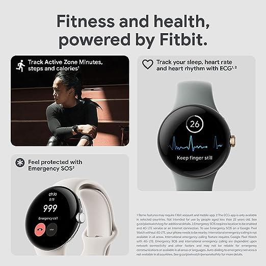 Google Pixel Watch – Smartwatch Android con monitoraggio attività – Orologio monitoraggio frequenza cardiaca – Cassa in acciaio inox argento lucido con banda attiva Carbone, LTE
