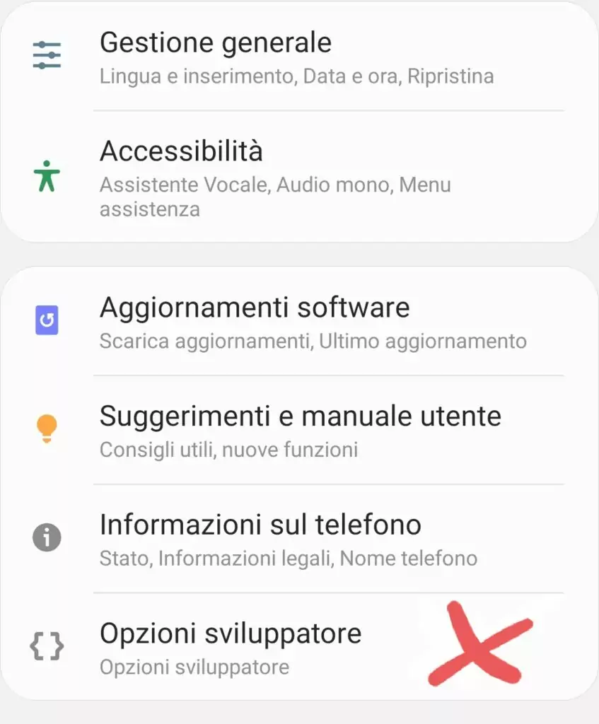 Impostazioni opzioni sviluppatore Android