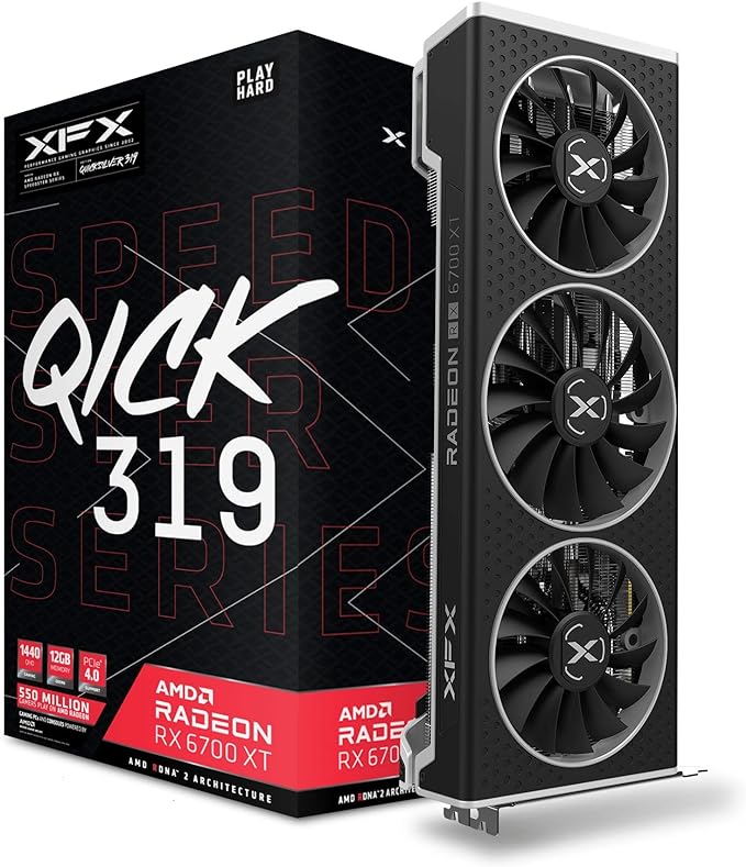 XFX SPEEDSTER QICK 319 AMD Radeon™ RX 6700 XT BLACK Gaming Graphics Card with 12GB GDDR6 HDMI 3xDP, AMD RDNA™ 2