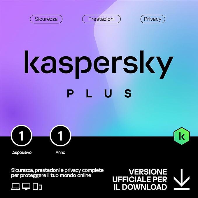 Kaspersky Plus Internet Security 2024 | 1 dispositivo | 1 anno | Con Anti-Phishing e Firewall | VPN illimitata | Password Manager | Protezione banking online | PC/Mac/mobili | Attivazione e-mail