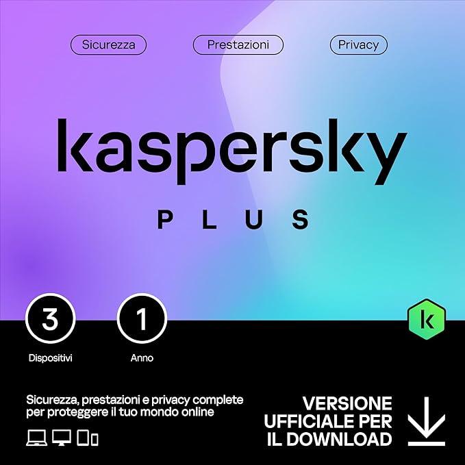 Kaspersky Plus Internet Security 2024| 3 dispositivi | 1 anno | Con Anti-Phishing e Firewall | VPN illimitata | Password Manager | Protezione banking online | PC/Mac/mobili | Attivazione e-mail