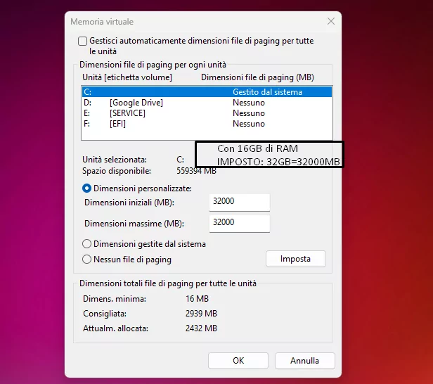 File paging Windows Memoria virtuale
