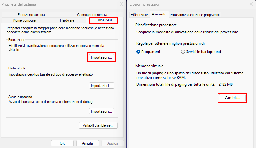 impostare o disattivare il File Paging