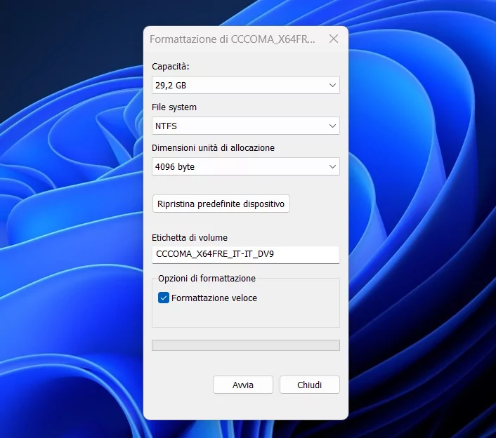 Formattazione disco Windows