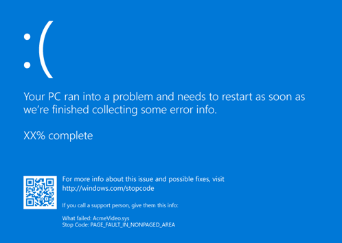 Schermata Blu di Windows Blue Screen of Death Codice STOP BSOD