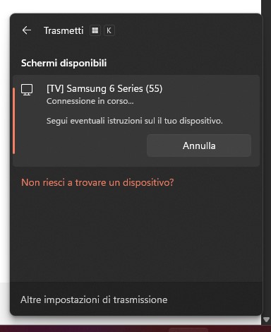 Trasmettere schermo Computer sulla TV