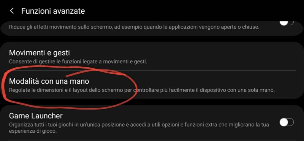 Modalità con una mano