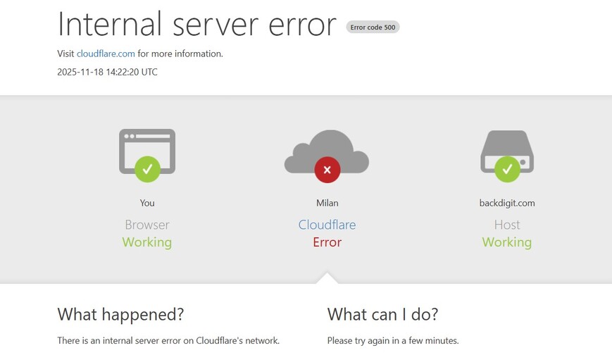 errore 500 Cloudflare sito non raggiungibile