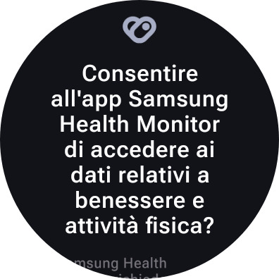 Accettazione delle autorizzazioni dell’app Samsung Health Monitor