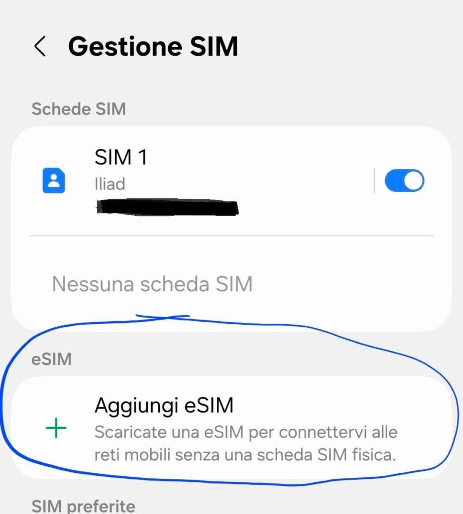 attivare eSIM smartphone Aggiungi eSIM Gestione SIM