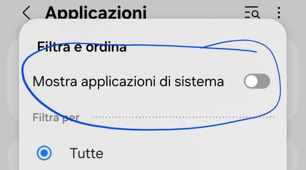 Mostra applicazioni di sistema