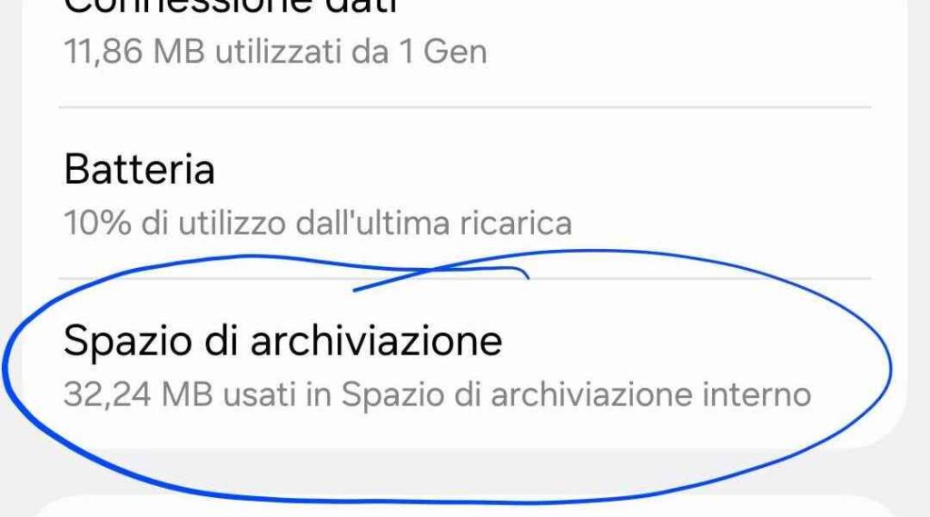 spazio archiviazione applicazioni sistema Samsung umidità porta USB