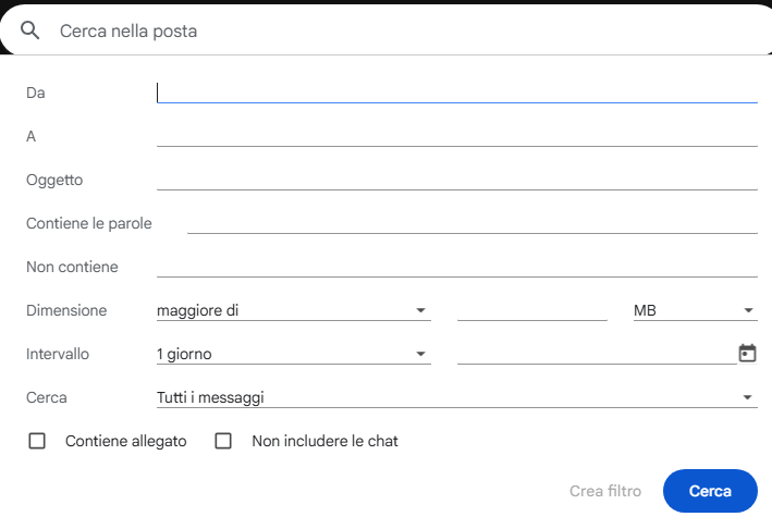cerca nella posta newsletter spam