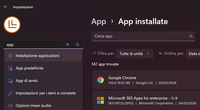 disinstallare app windows
