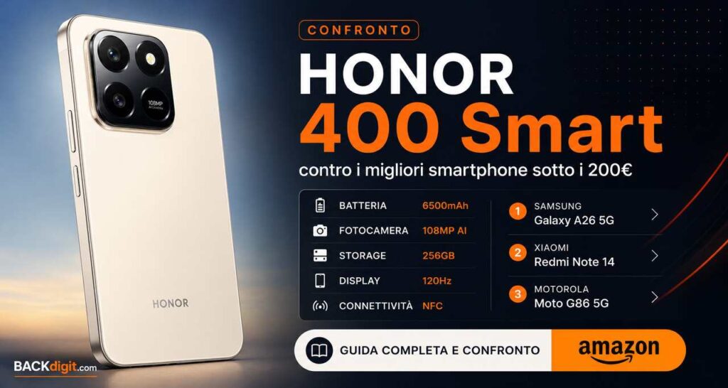 HONOR 400 Smart smartphone economico sotto i 200 euro con batteria 6500mAh