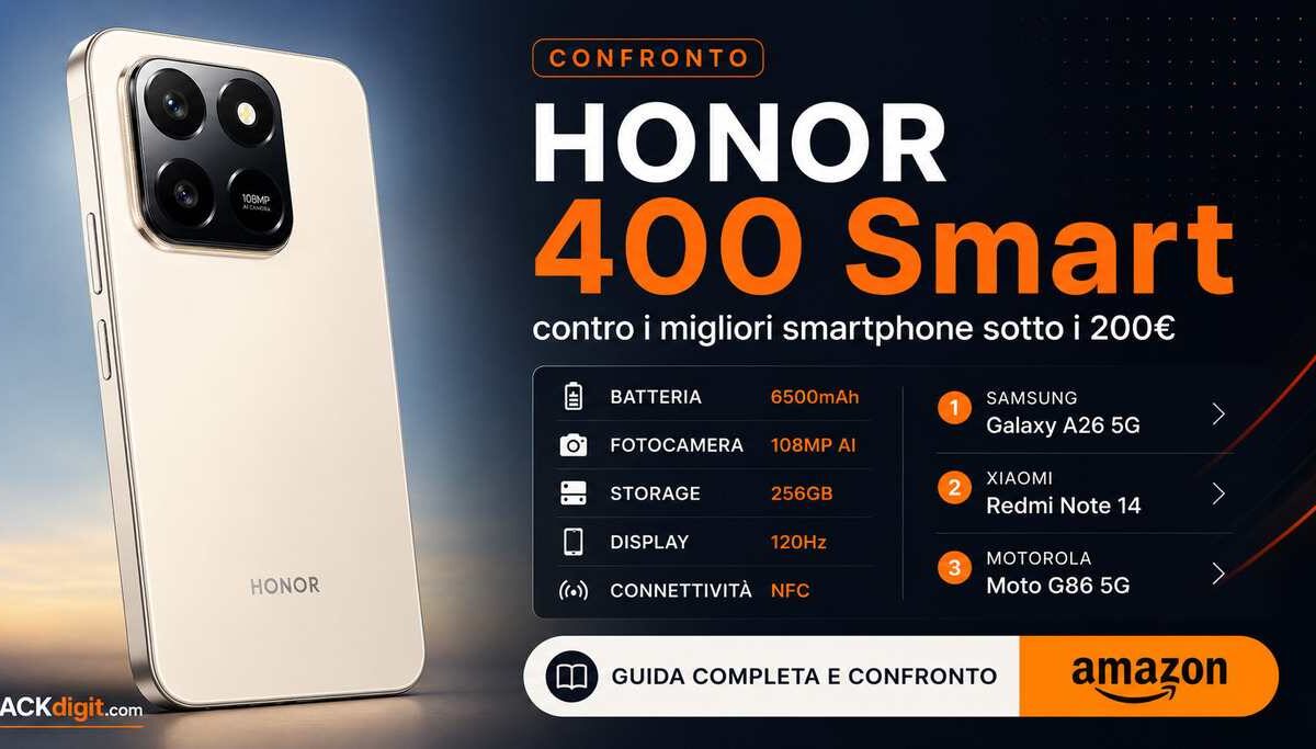 HONOR 400 Smart smartphone economico sotto i 200 euro con batteria 6500mAh