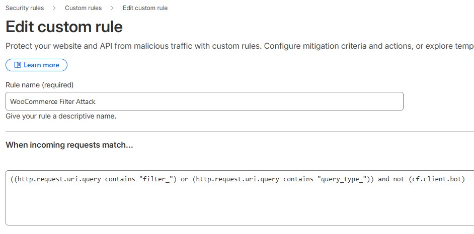 Regole Cloudflare consigliate
