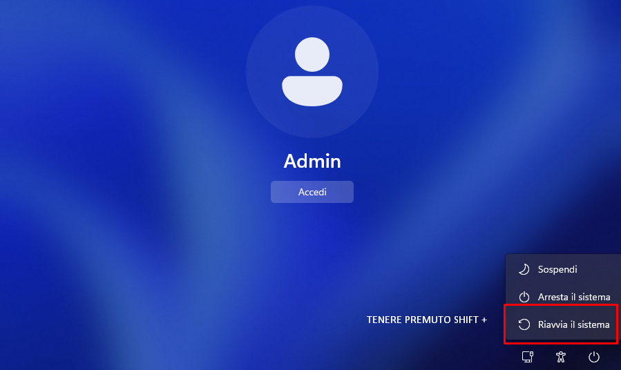 resettare password windows RIAVVIA SISTEMA