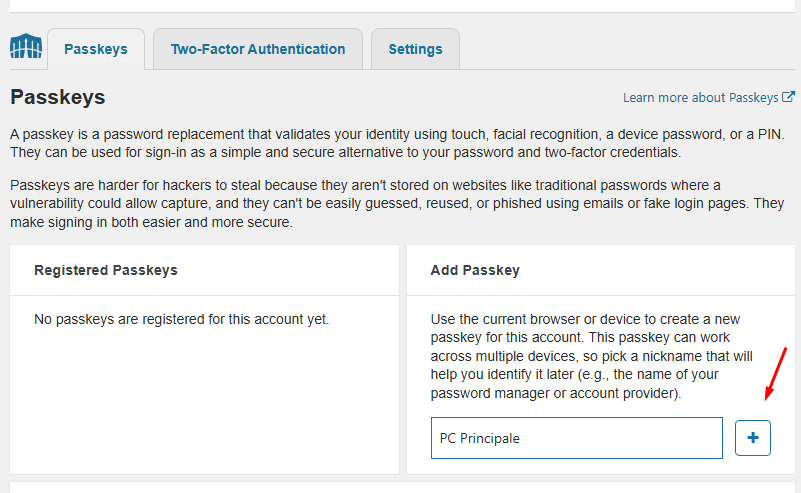 wordfence aggiungi passkey