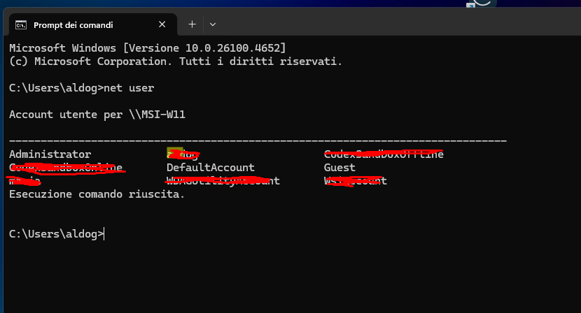 Windows password dimenticata net user