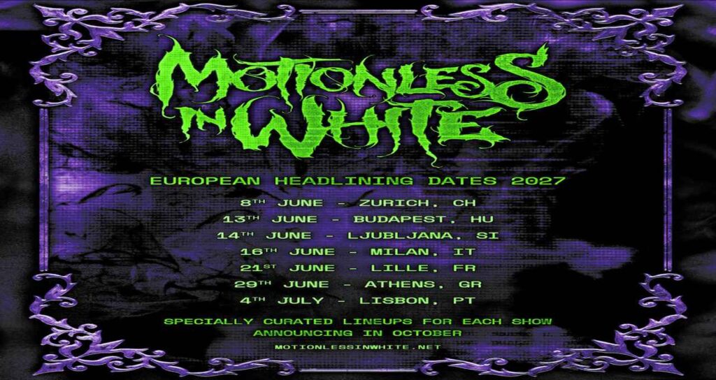 Motionless In White, Milano al centro del tour europeo: il 16 giugno 2027 al Carroponte