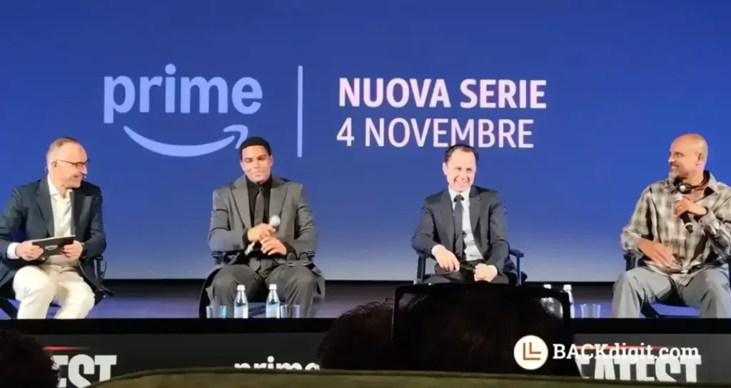 Marco Foroni, Jaalen Best, Giovanni Ribisi e Ben Watkins alla conferenza stampa della serie tv The Greatest su Prime Video