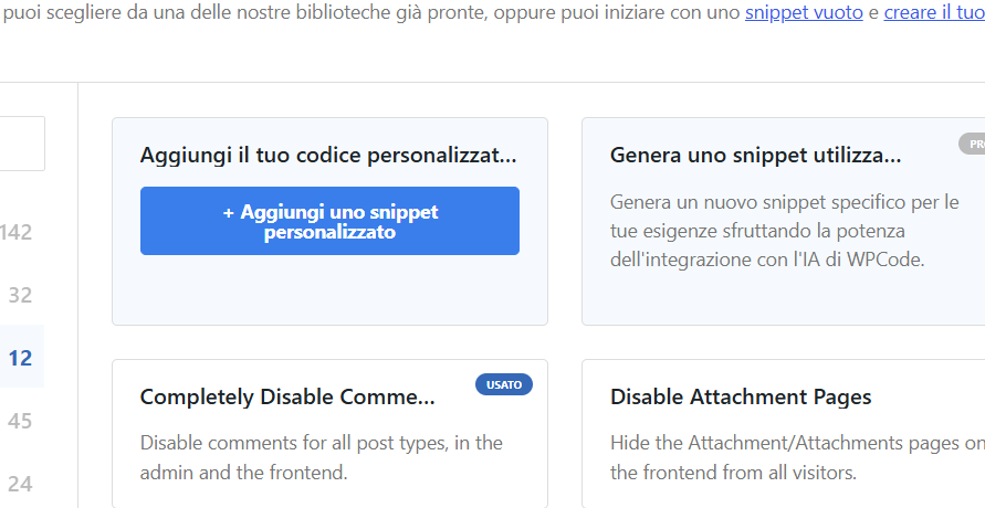 Interfaccia di WPCode con il pulsante blu Aggiungi uno snippet personalizzato per duplicare articolo WordPress con WPCode