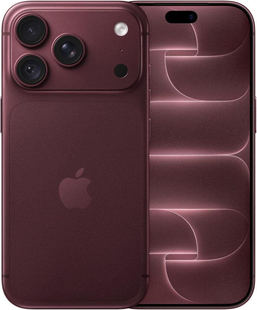 iPhone Duo in colorazione bordeaux mostrato frontalmente e sul retro, con il suo design pieghevole e il sistema a tre