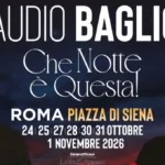 Locandina dei concerti di Claudio Baglioni a Piazza di Siena, Roma, dal 24 ottobre al 1 novembre 2026 su sfondo scuro