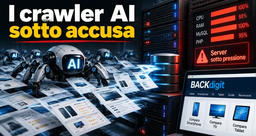 Robot crawler AI estraggono dati da pagine web di BACKdigit, causando un sovraccarico critico dei server e traffico