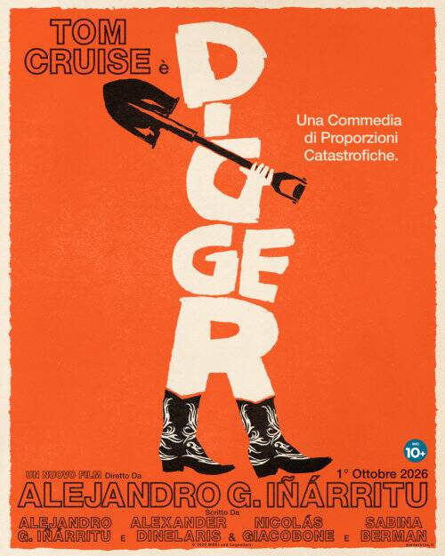Locandina del film Digger con Tom Cruise: la scritta D-I-G-E-R forma una figura umana con stivali e una pala su fondo