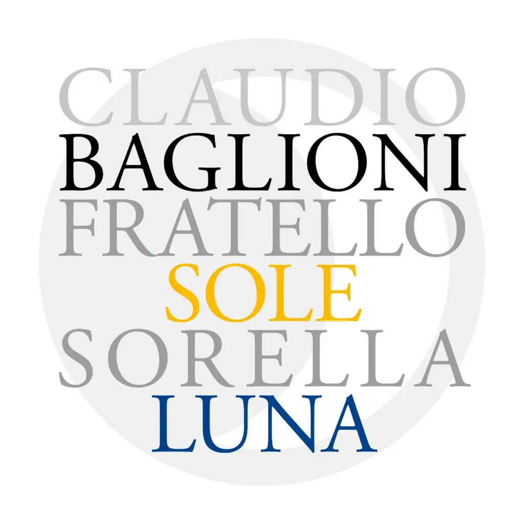 Grafica con il nome Claudio Baglioni e i versi Fratello Sole Sorella Luna, legati al progetto per gli 800 anni di San