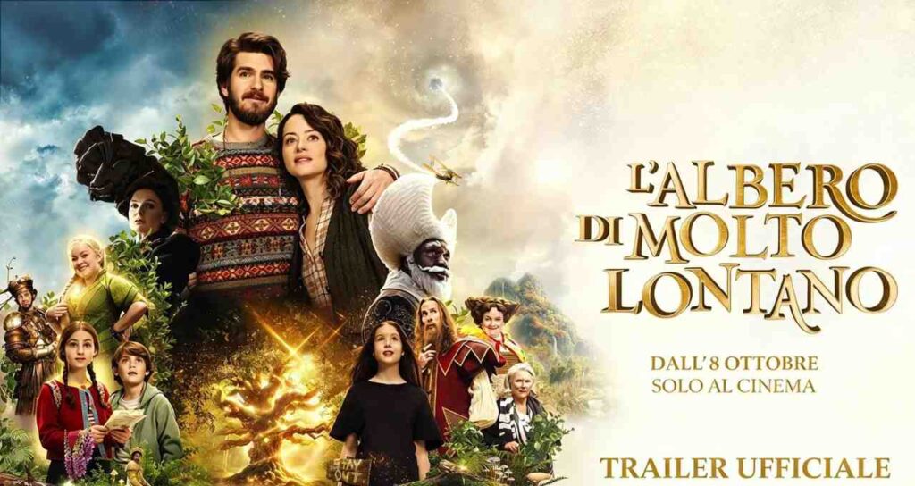 Locandina del film L'albero di molto lontano in uscita l'8 ottobre al cinema con il cast principale in un mondo fantasy