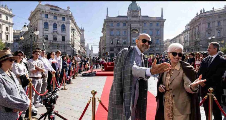 Enzo Miccio e Carla Gozzi sorridono e accolgono il pubblico sul red carpet per la ma come ti vesti celebration a Milano
