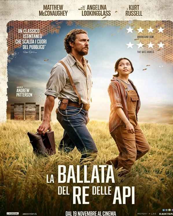 Matthew McConaughey e Angelina Lookingglass camminano in un campo di grano nel poster del film La ballata del re delle api